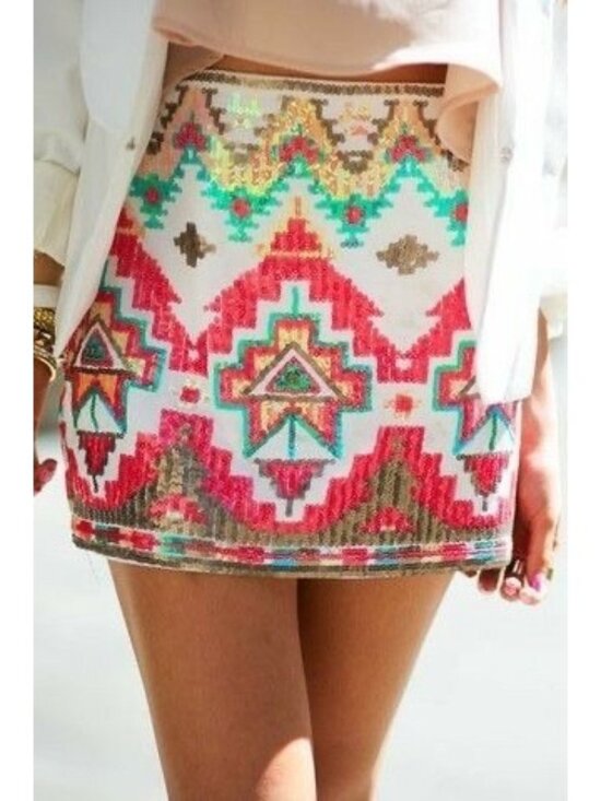 Francesca's Dresses & Skirts - Miami Francescas Sequin Mini Skirt M| Indie Sleaze Bodycon Glam Boho Y2K10 Aztec